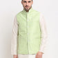 Jompers Men's Green Green and White Embroidered Nehru Jacket ( JOWC 4029Green )