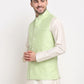 Jompers Men's Green Green and White Embroidered Nehru Jacket ( JOWC 4029Green )