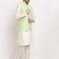 Jompers Men's Green Green and White Embroidered Nehru Jacket ( JOWC 4029Green )