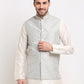 Jompers Men's Grey Grey and White Embroidered Nehru Jacket ( JOWC 4029Grey )