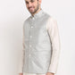 Jompers Men's Grey Grey and White Embroidered Nehru Jacket ( JOWC 4029Grey )