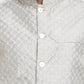 Jompers Men's Grey Grey and White Embroidered Nehru Jacket ( JOWC 4029Grey )