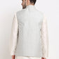 Jompers Men's Grey Grey and White Embroidered Nehru Jacket ( JOWC 4029Grey )