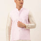 Jompers Men's Pink Pink and White Embroidered Nehru Jacket ( JOWC 4029 Pink )
