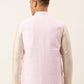 Jompers Men's Pink Pink and White Embroidered Nehru Jacket ( JOWC 4029 Pink )