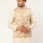 Men's Beige embossed Nehru Jacket( JOWC 4035 Beige )