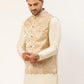 Men's Beige embossed Nehru Jacket( JOWC 4035 Beige )