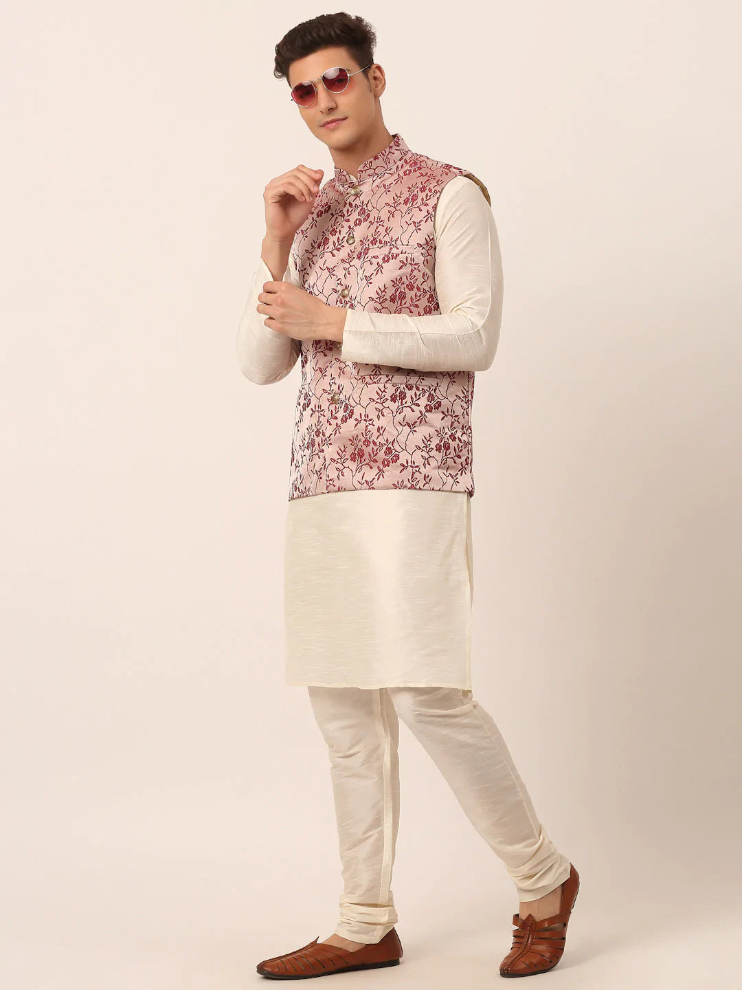 Men's Maroon Floral Design Nehru Jacket.( JOWC 4035 Maroon )