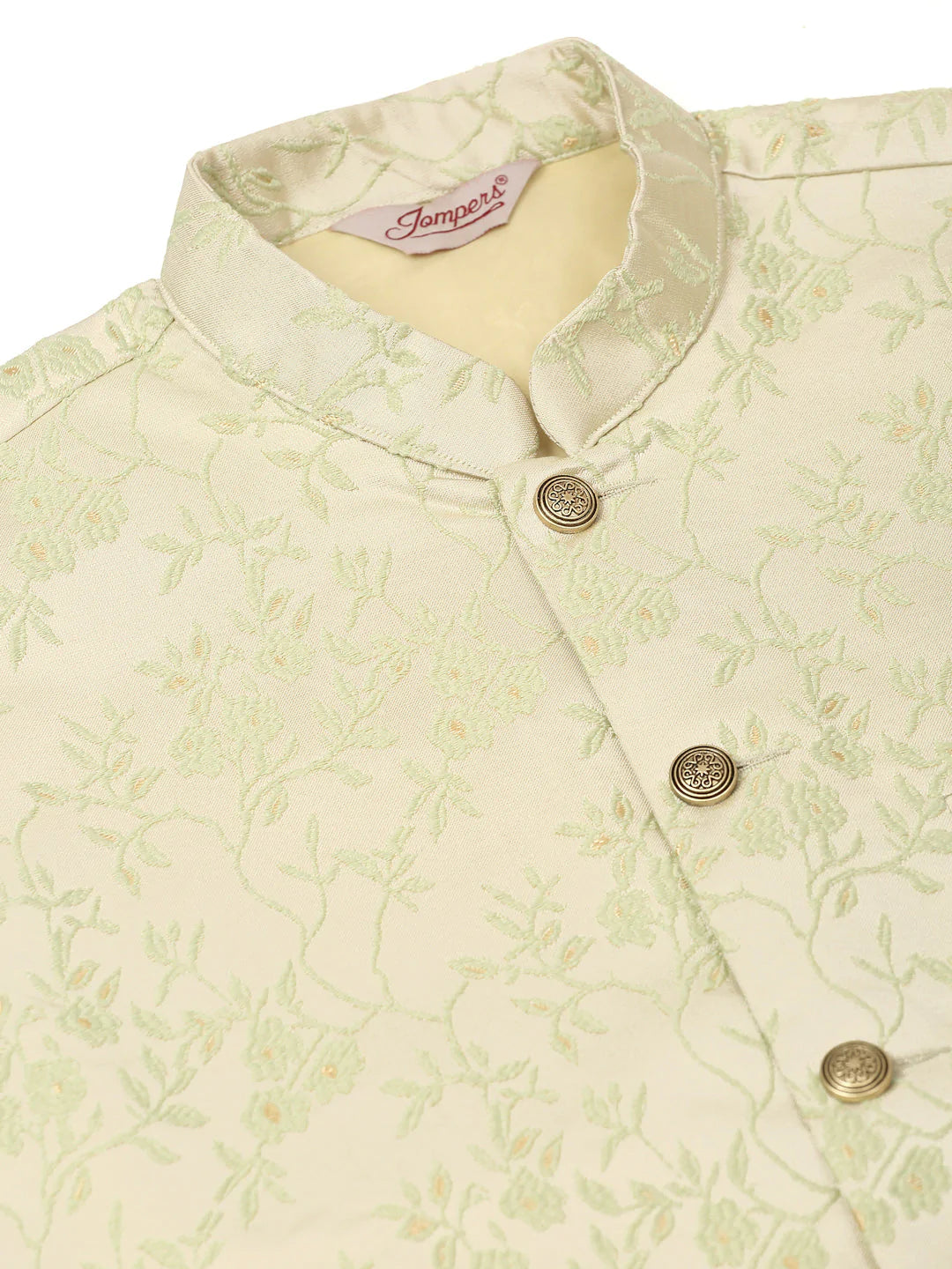 Men's Pista Green Floral Design Nehru Jacket.( JOWC 4035 Pista )