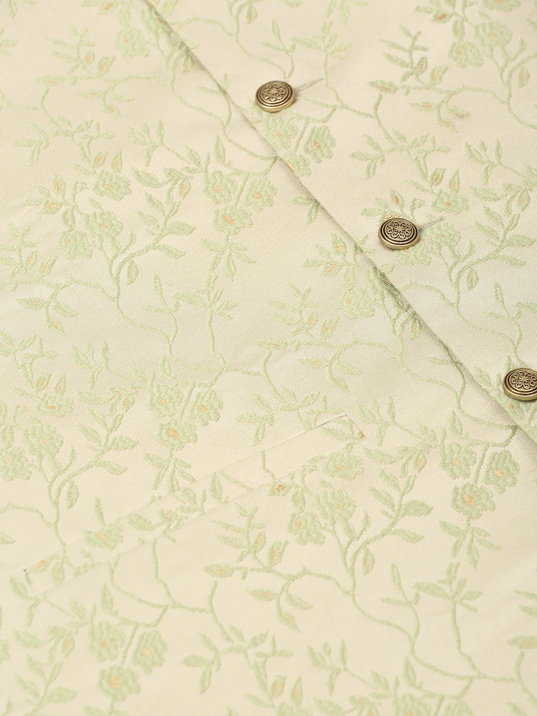 Men's Pista Green Floral Design Nehru Jacket.( JOWC 4035 Pista )
