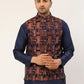 Men's Bronze & Navy Blue embossed Nehru Jacket( JOWC 4037 Bronze )