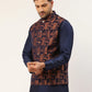 Men's Bronze & Navy Blue embossed Nehru Jacket( JOWC 4037 Bronze )