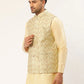 Men Pista Green & Gold Embroidered Woven Nehru Jacket( JOWC 4038 Pista )