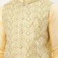 Men Pista Green & Gold Embroidered Woven Nehru Jacket( JOWC 4038 Pista )
