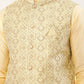 Men Pista Green & Gold Embroidered Woven Nehru Jacket( JOWC 4038 Pista )