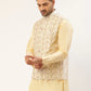Men White & Gold Embroidered Woven Nehru Jacket( JOWC 4038 White )