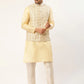 Men White & Gold Embroidered Woven Nehru Jacket( JOWC 4038 White )