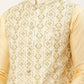 Men White & Gold Embroidered Woven Nehru Jacket( JOWC 4038 White )