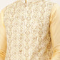 Men White & Gold Embroidered Woven Nehru Jacket( JOWC 4038 White )