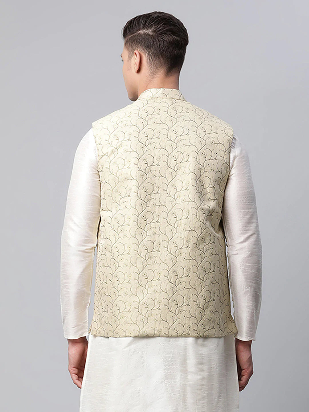 Men's Beige Printed textured Nehru Jacket( JOWC 4039 Beige )