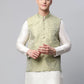 Men's Pista Green Printed textured Nehru Jacket( JOWC 4039 Pista )