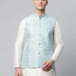 Men's Sky Blue Printed textured Nehru Jacket( JOWC 4039 Sky )