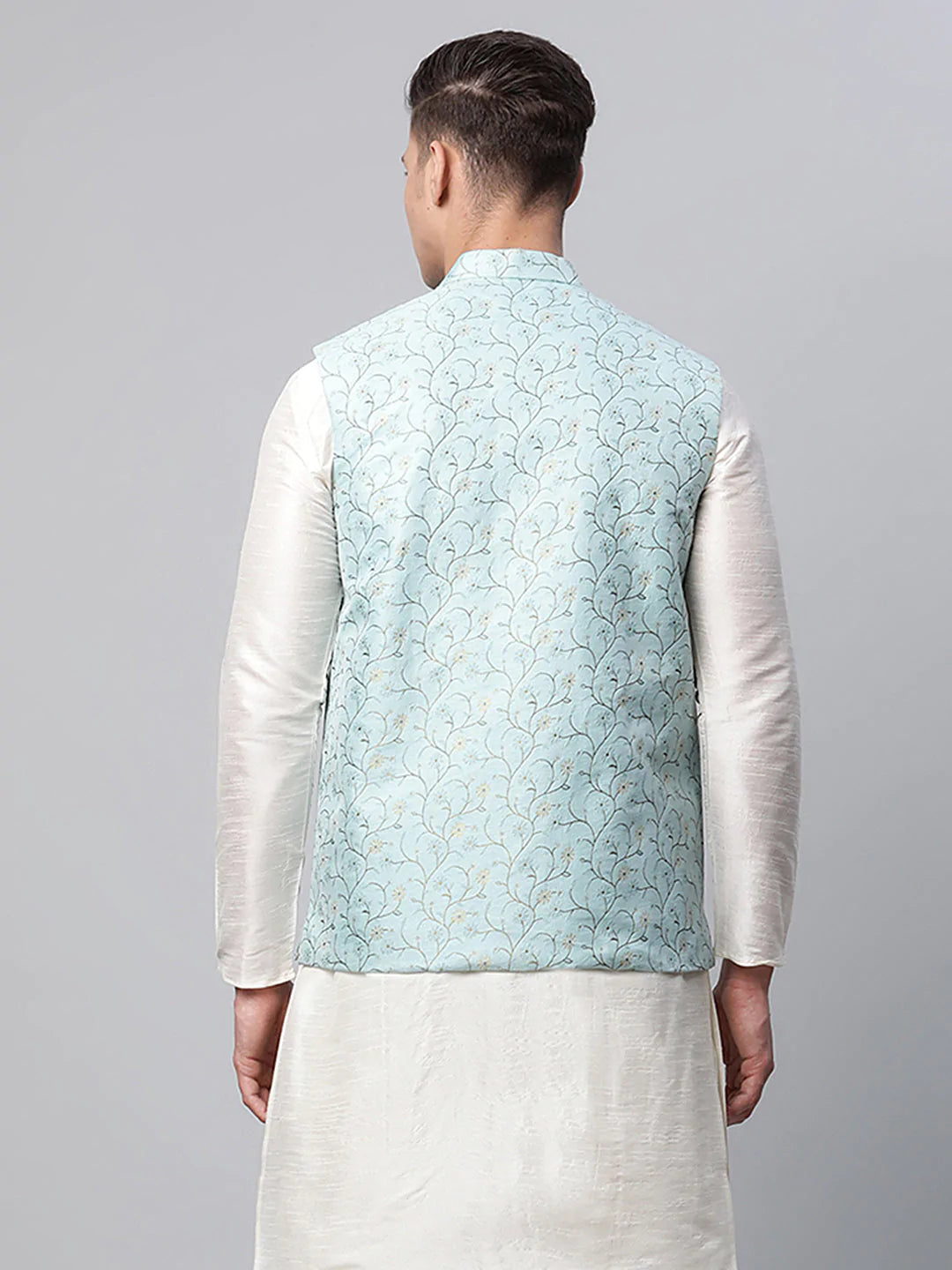 Men's Sky Blue Printed textured Nehru Jacket( JOWC 4039 Sky )