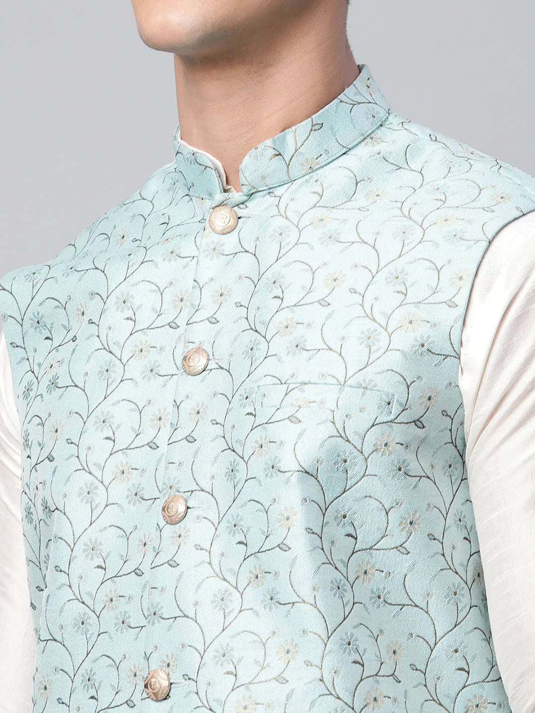 Men's Sky Blue Printed textured Nehru Jacket( JOWC 4039 Sky )