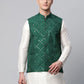 Men's Green Mirror Work Embroidered Nehru Jacket( JOWC 4040 Green )