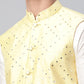 Men's Yellow Mirror Work Embroidered Nehru Jacket( JOWC 4040 Yellow )