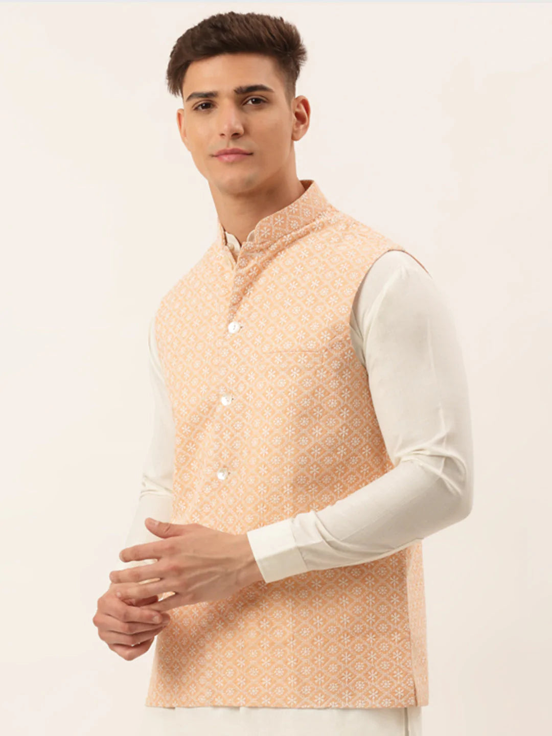 Men's Orange Embroidered Nehru Jackets( JOWC 4041 Orange )