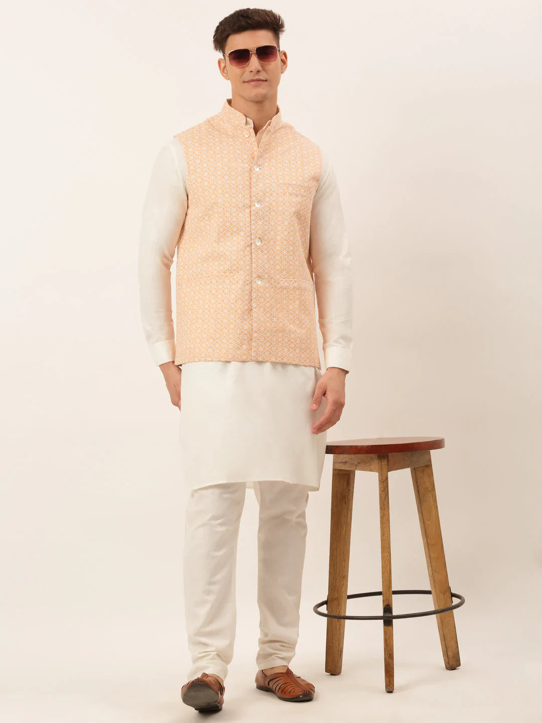 Men's Orange Embroidered Nehru Jackets( JOWC 4041 Orange )