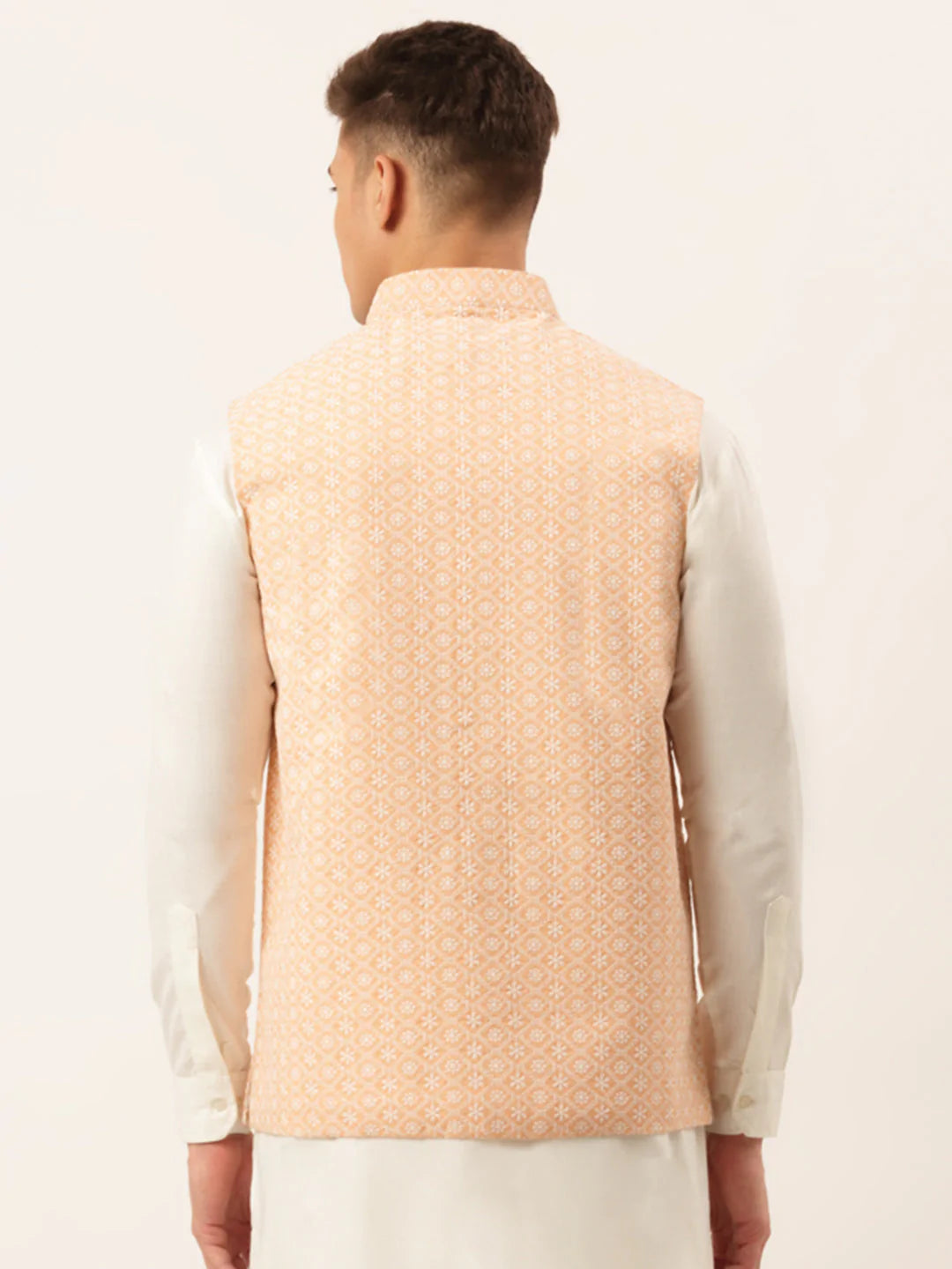 Men's Orange Embroidered Nehru Jackets( JOWC 4041 Orange )