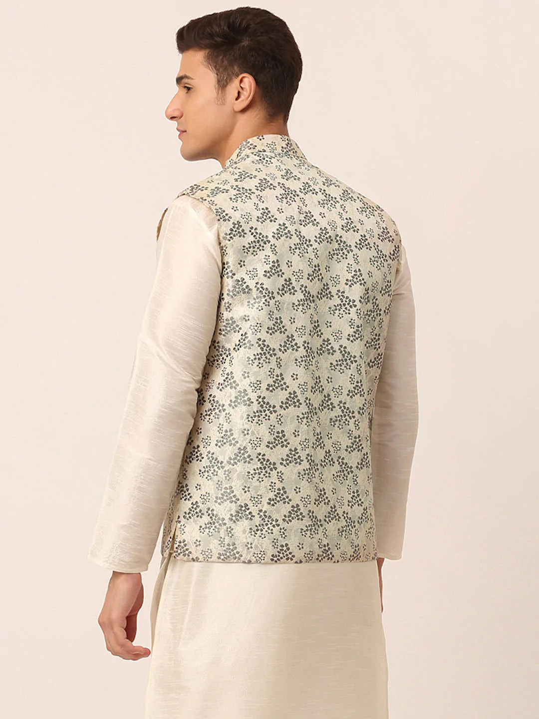 Men's Grey Floral Design Nehru Jacket.( JOWC 4042 Grey )