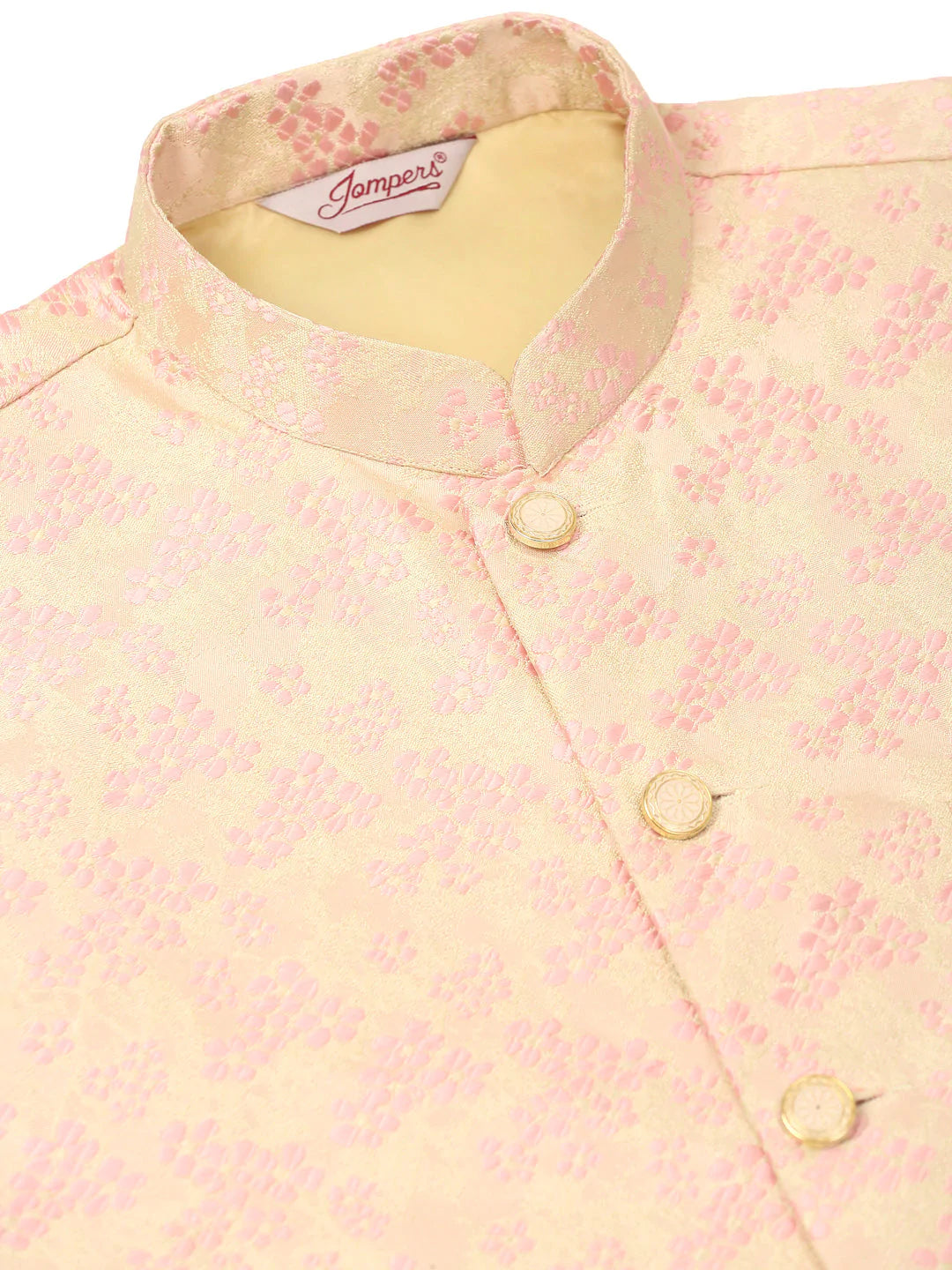 Men's Pink Floral Design Nehru Jacket.( JOWC 4042 Pink )