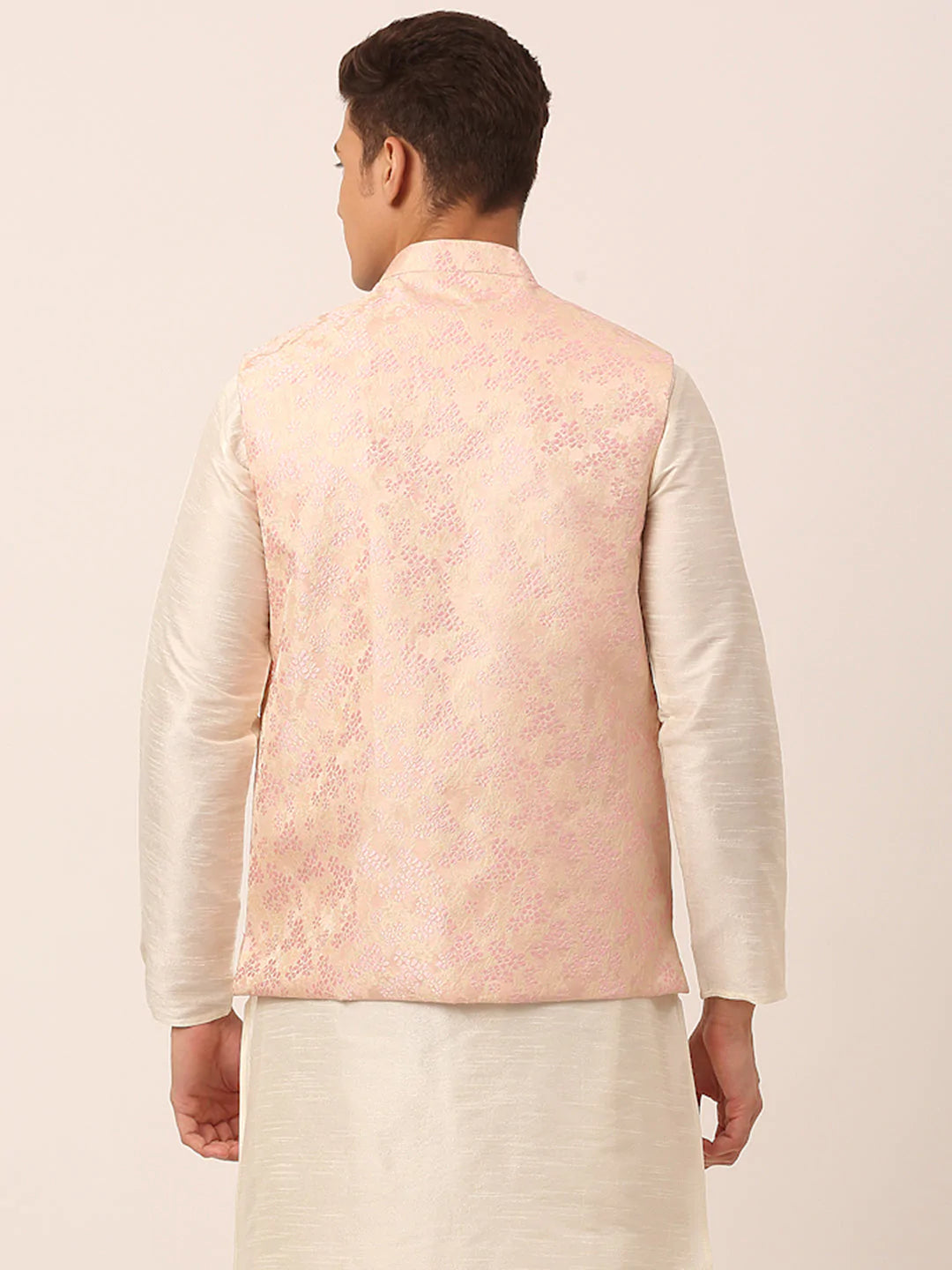 Men's Pink Floral Design Nehru Jacket.( JOWC 4042 Pink )