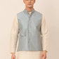 Men Blue & Golden Embroidered Nehru Jackets ( JOWC 4043 Blue )