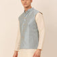 Men Blue & Golden Embroidered Nehru Jackets ( JOWC 4043 Blue )