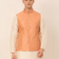 Men Peach & Golden Embroidered Nehru Jackets ( JOWC 4043 Peach )