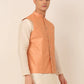 Men Peach & Golden Embroidered Nehru Jackets ( JOWC 4043 Peach )