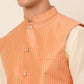Men Peach & Golden Embroidered Nehru Jackets ( JOWC 4043 Peach )