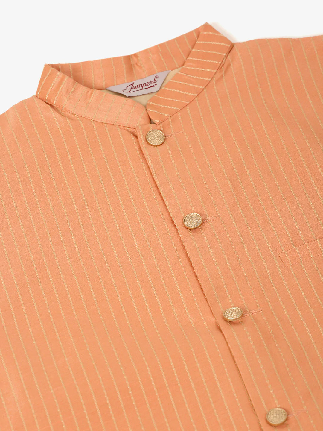 Men Peach & Golden Embroidered Nehru Jackets ( JOWC 4043 Peach )
