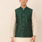 Men Green Embroidered Woven Nehru Jackets ( JOWC 4044 Green )