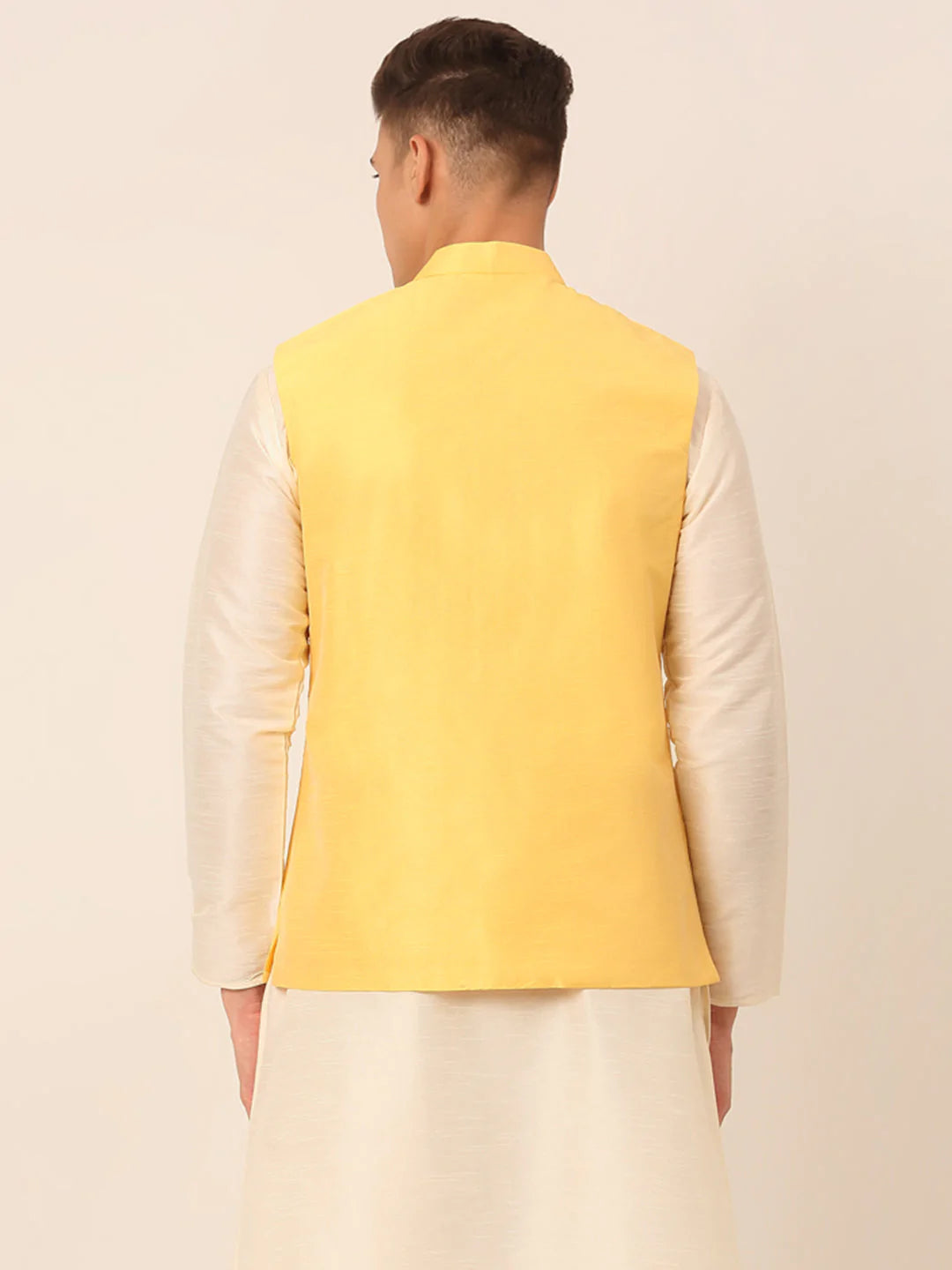 Men Yellow Embroidered Woven Nehru Jackets ( JOWC 4044 Yellow )
