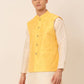 Men Yellow Embroidered Woven Nehru Jackets ( JOWC 4044 Yellow )