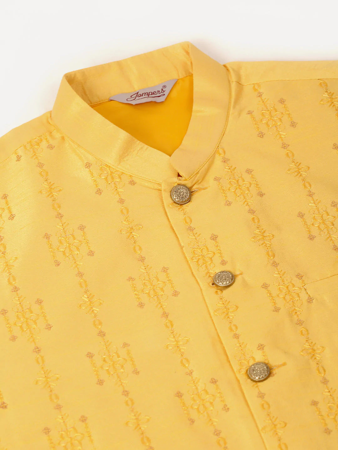 Men Yellow Embroidered Woven Nehru Jackets ( JOWC 4044 Yellow )