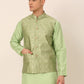 Men Beige & Golden Woven Design Nehru Jackets-JOWC_4045Pista ( JOWC 4045 Pista )