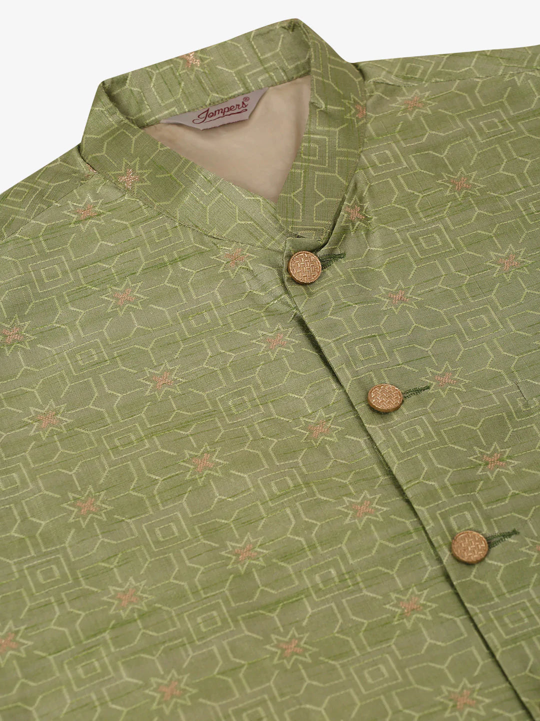 Men Beige & Golden Woven Design Nehru Jackets-JOWC_4045Pista ( JOWC 4045 Pista )