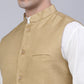 Men Beige Solid Woven Sleeveless Nehru Jackets ( JOWC 4046 Beige )