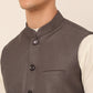 Men Charcoal Grey Solid Woven Sleeveless Nehru Jackets ( JOWC 4046 Charcoal )